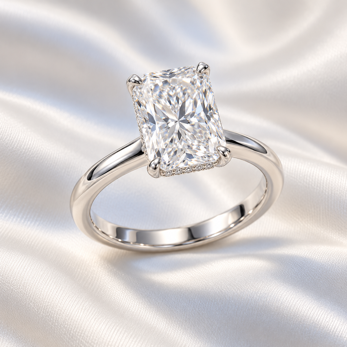 Luxe Diamonds Sloane Radiant Ring on ivory satin